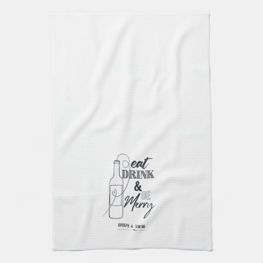 Eat, Drink & Be Merry Custom Name Kitchen Towel Theedoek (Verticaal)