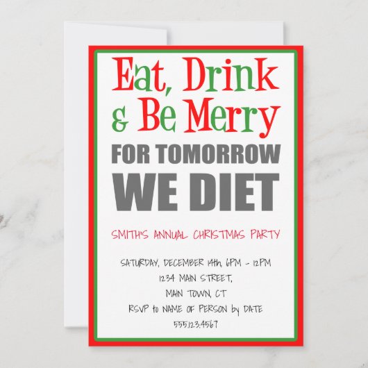Eat Drink Be Merry Funny Kerstfeest Kaart (Voorkant)