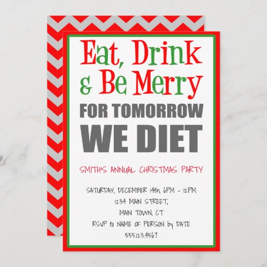 Eat Drink Be Merry Funny Kerstfeest Kaart (Voorkant / Achterkant)