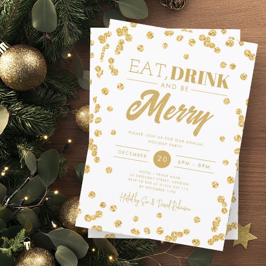 Eat Drink Be Merry Gold Glam Glitter Vakantie Xmas Kaart