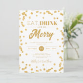 Eat Drink Be Merry Gold Glam Glitter Vakantie Xmas Kaart (Staand voorkant)