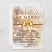 Eat Drink Be Merry Gold Holiday Party Invitation Kaart (Voorkant)