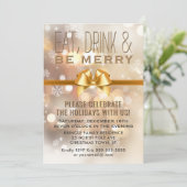 Eat Drink Be Merry Gold Holiday Party Invitation Kaart (Staand voorkant)