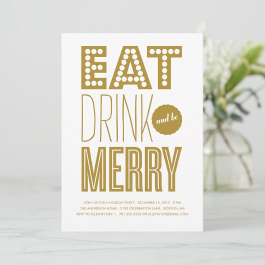 EAT-DRINK & BE-MERRY | HOLIDAIRE INVITATIE KAART (Staand voorkant)