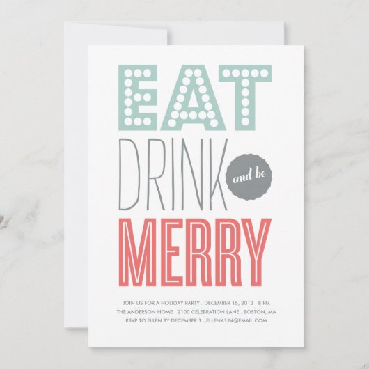 EAT DRINK & BE MERRY| HOLIDAIRE INVITATIE KAART (Voorkant)