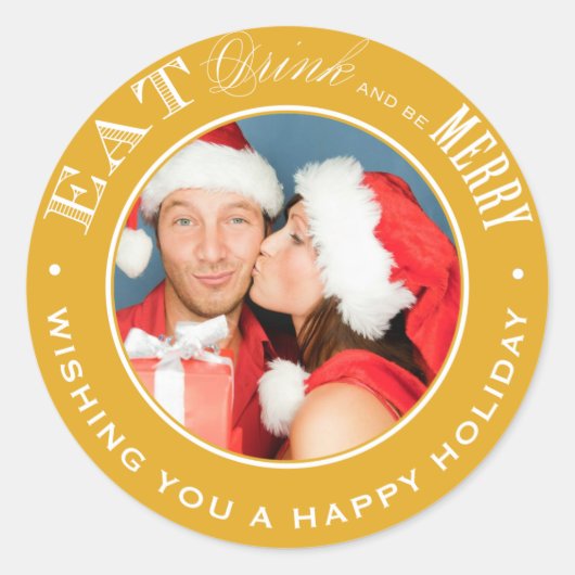 EAT, DRINK & BE MERRY | HOLIDAY ENVELOPE SEAL RONDE STICKER (Voorkant)