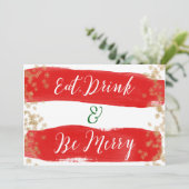 Eat Drink Be Merry Holiday Party Invitation Feestdagenkaart (Staand voorkant)