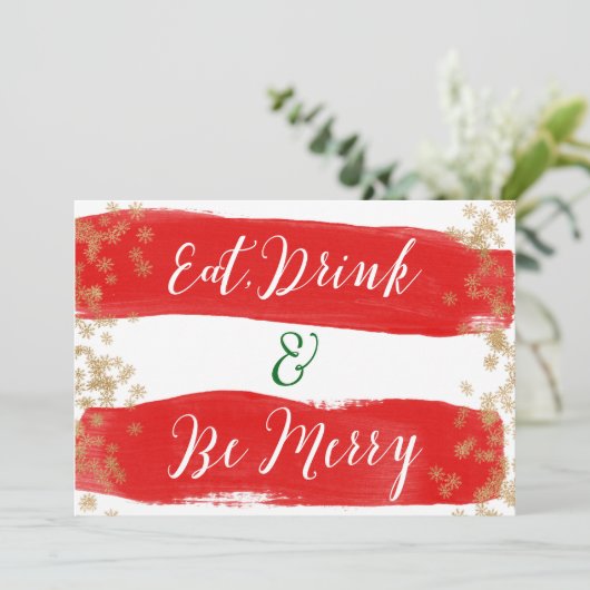 Eat Drink Be Merry Holiday Party Invitation Feestdagenkaart (Staand voorkant)