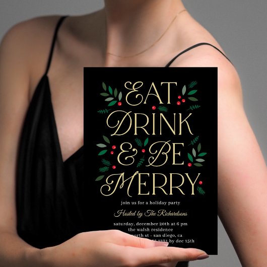 Eat Drink Be Merry Holiday Party Invitation Kaart
