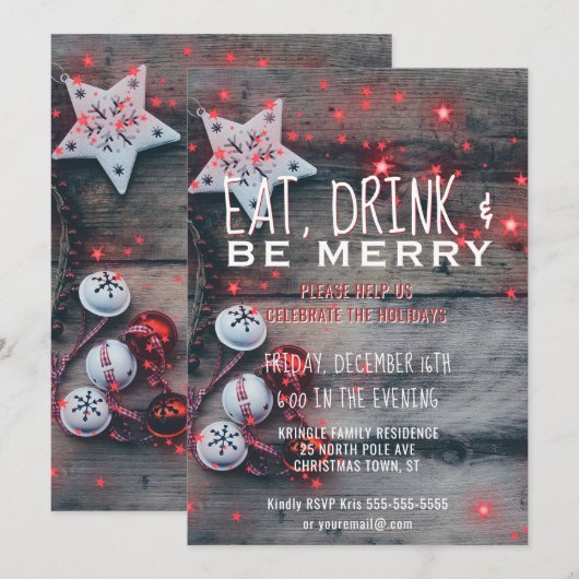 Eat Drink Be Merry Holiday Party Invitation Kaart (Voorkant / Achterkant)