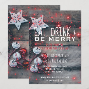 Eat Drink Be Merry Holiday Party Invitation Kaart