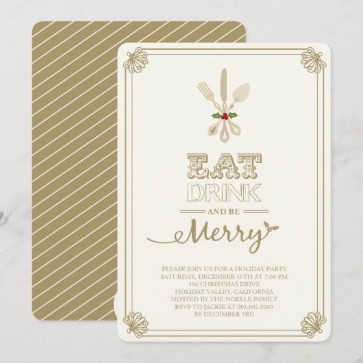  Eat Drink & Be Merry Holiday Party Uitnodigen Kaart (Voorkant / Achterkant)