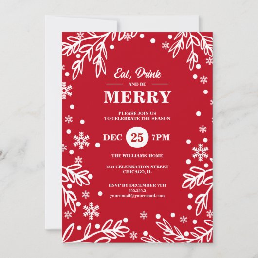 Eat Drink & Be Merry Holiday Party Uitnodiging (Voorkant)