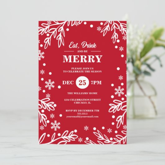 Eat Drink & Be Merry Holiday Party Uitnodiging (Staand voorkant)