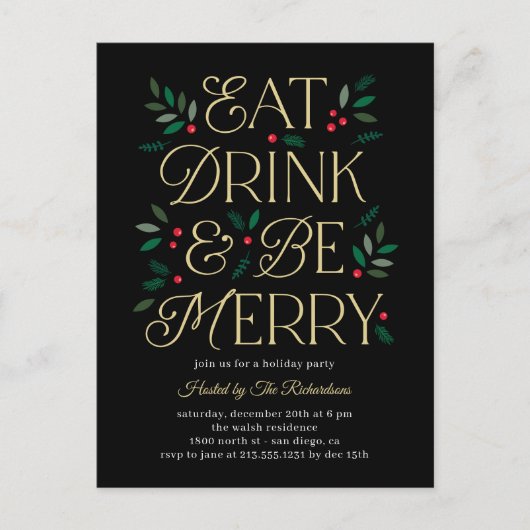 Eat Drink be Merry Holiday Uitnodiging Briefkaart (Voorkant)