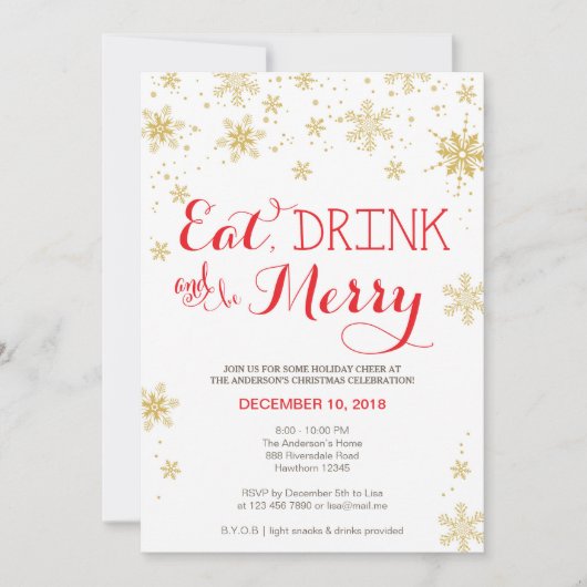 Eat Drink & BE Merry Invitation / Kerstuitnodiging Kaart (Voorkant)