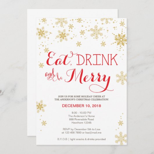 Eat Drink & BE Merry Invitation / Kerstuitnodiging Kaart (Voorkant / Achterkant)