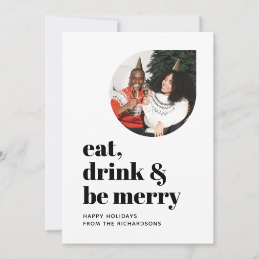Eat Drink & Be Merry Minimalist Family Photo 2022 Feestdagenkaart (Voorkant)