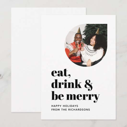 Eat Drink & Be Merry Minimalist Family Photo 2022 Feestdagenkaart (Voorkant / Achterkant)