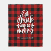 Eat Drink & Be Merry Personalized Buffalo Plaid  Fleece Deken (Voorkant)