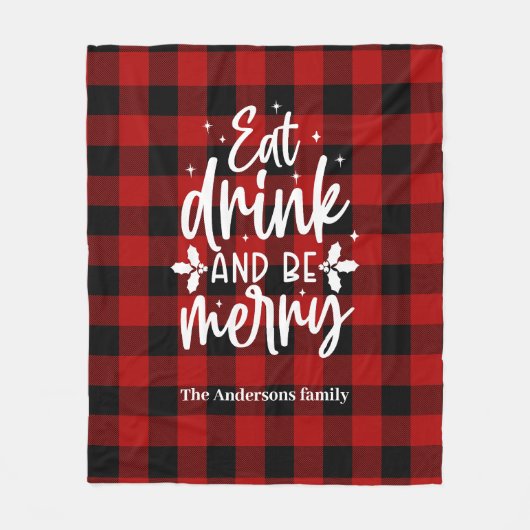 Eat Drink & Be Merry Personalized Buffalo Plaid  Fleece Deken (Voorkant)