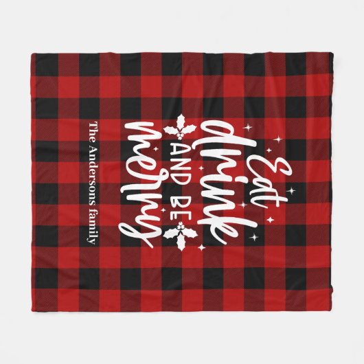 Eat Drink & Be Merry Personalized Buffalo Plaid  Fleece Deken (Voorkant (Horizontaal))