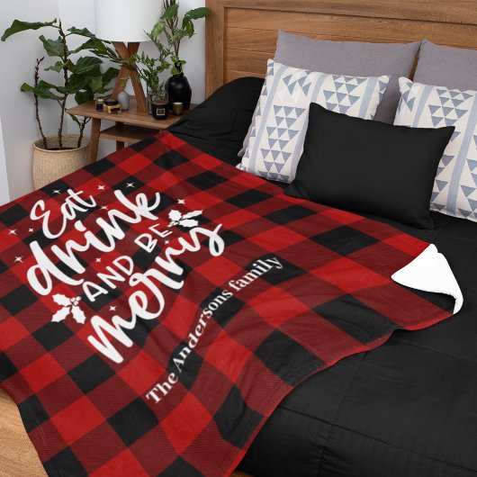 Eat Drink & Be Merry Personalized Buffalo Plaid  Fleece Deken