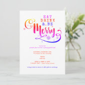Eat Drink Be Merry Pink Christmas Potluck Kaart (Staand voorkant)