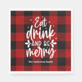 Eat Drink & Be Merry Red Buffalo Plaid Christmas  Servet (Voorkant)