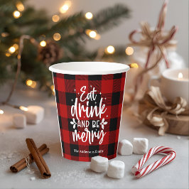 Eat Drink & Be Merry Red Buffalo Plaid Papieren Bekers