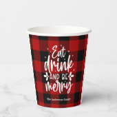 Eat Drink & Be Merry Red Buffalo Plaid Papieren Bekers (Achterkant)