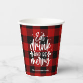 Eat Drink & Be Merry Red Buffalo Plaid Papieren Bekers (Voorkant)