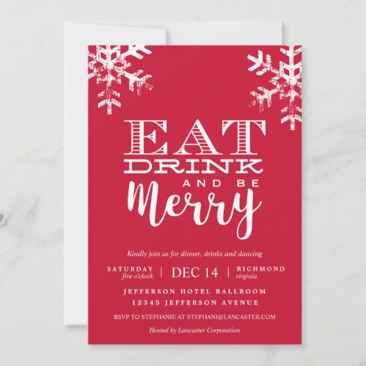 Eat Drink Be Merry Red Snowflake Kerstfeest Kaart (Voorkant)