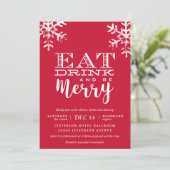 Eat Drink Be Merry Red Snowflake Kerstfeest Kaart (Staand voorkant)