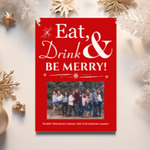 Eat Drink Be Merry Retro Rode Foto Kerst Kaart