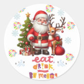 EAT DRINK BE MERRY RONDE STICKER (Voorkant)