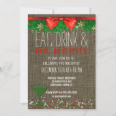 Eat Drink Be Merry Rustic Holiday Cocktail Party Kaart (Voorkant)