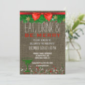 Eat Drink Be Merry Rustic Holiday Cocktail Party Kaart (Staand voorkant)