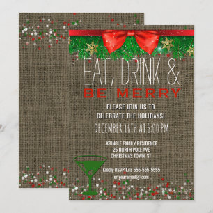 Eat Drink Be Merry Rustic Holiday Cocktail Party Kaart