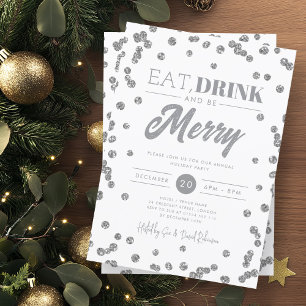 Eat Drink Be Merry Silver Glitter Vakantie Xmas Kaart