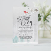 Eat Drink & be Merry Snow Deer Bird Holiday Party Kaart (Staand voorkant)
