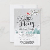 Eat Drink & be Merry Snow Deer Bird Holiday Party Kaart (Voorkant)