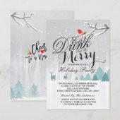 Eat Drink & be Merry Snow Deer Bird Holiday Party Kaart (Voorkant / Achterkant)