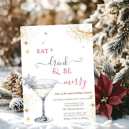 Eat Drink & Be Merry Snowflake Cocktail Kaart