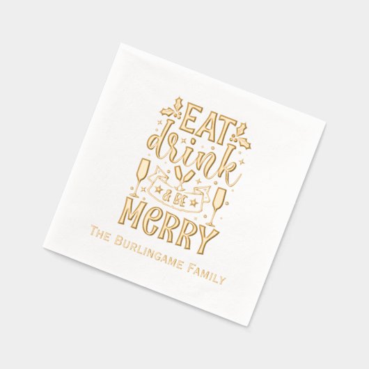 Eat Drink Be Merry Typography Achternaam Folie Servetten (Links)