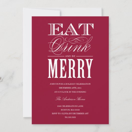 EAT, DRINK & BE MERRY | VERZOEK VAN DE PARTIJ VAN  KAART (Voorkant)