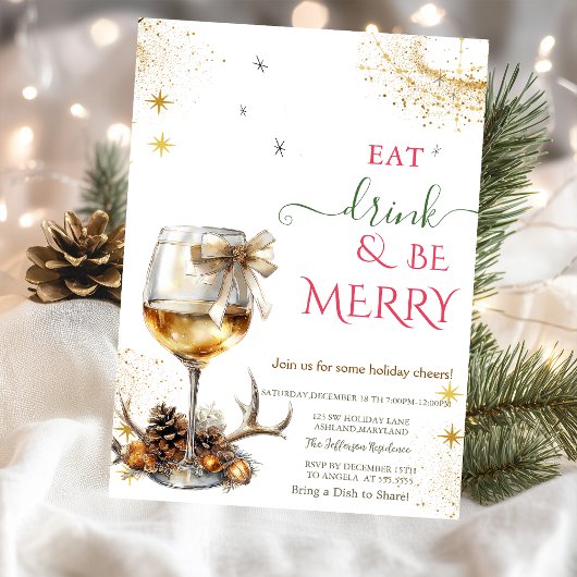 Eat Drink & Be Merry Wine Glass Bow Kaart
