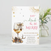 Eat Drink & Be Merry Wine Glass Bow Kaart (Staand voorkant)