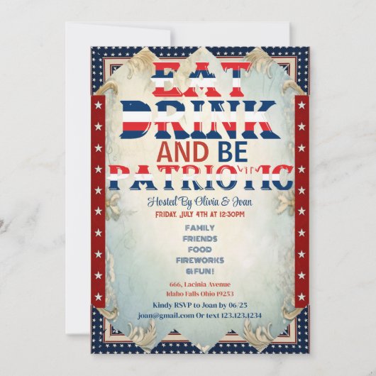 Eat Drink & Be Patriotic 4 juli feest Shabby Chic Kaart (Voorkant)