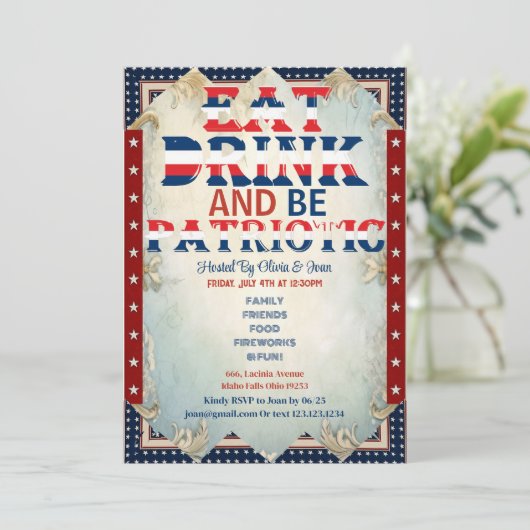 Eat Drink & Be Patriotic 4 juli feest Shabby Chic Kaart (Staand voorkant)